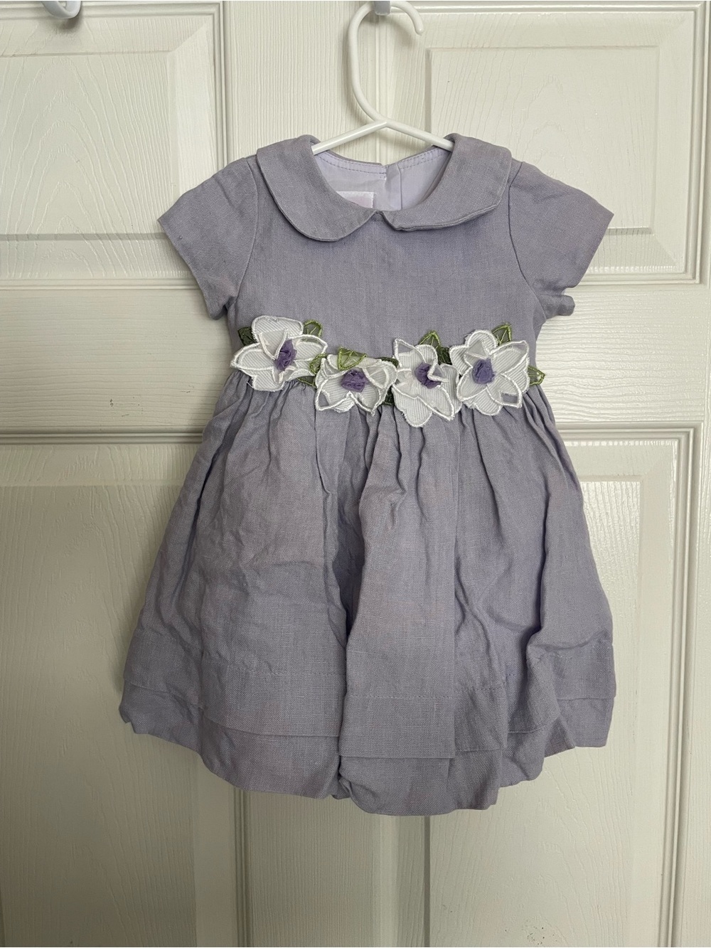 Plum Pudding Lilac Purple Linen Embroidered Floral 12-18 Months Girls' Dress